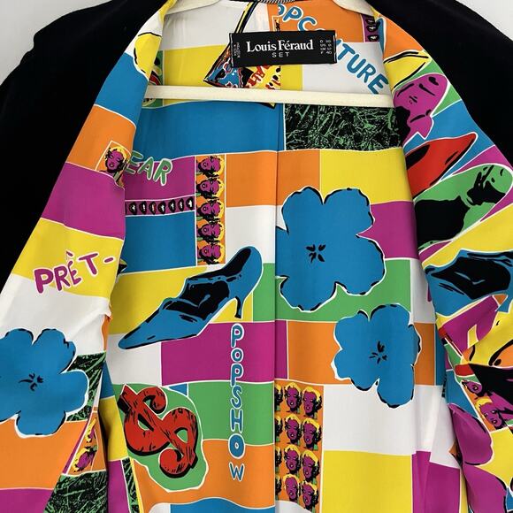 Louis Feraud VTG Wool Blazer Black Sz 8 Pop Art Eclectic grandpa quirky Jacket - Picture 7 of 15